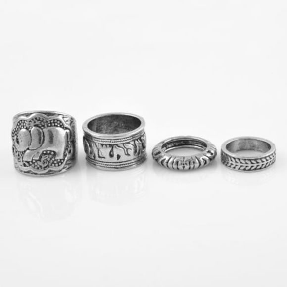 Tribal Ethnic Statement Ring Set of 4 Bohemian Boho Hippie Style Jewelry - Picture 3 of 7